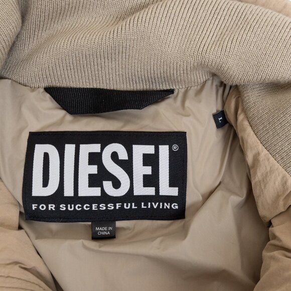 Diesel Puffer Jacket W-Briggs Padded Brown Beige Brushed Nylon Large - Picture 6 of 15